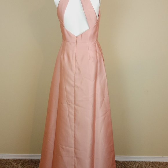 Alfred Sung Halter Neck Gown Dress Women's Size 2 Toasted Sugar Satin Twill D772 - Picture 6 of 9